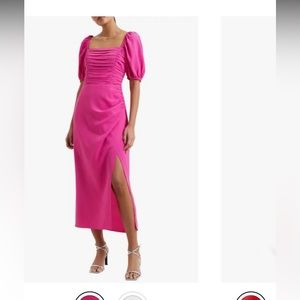 French Connection Afina Inu Satin MIDI Dress Hot pink